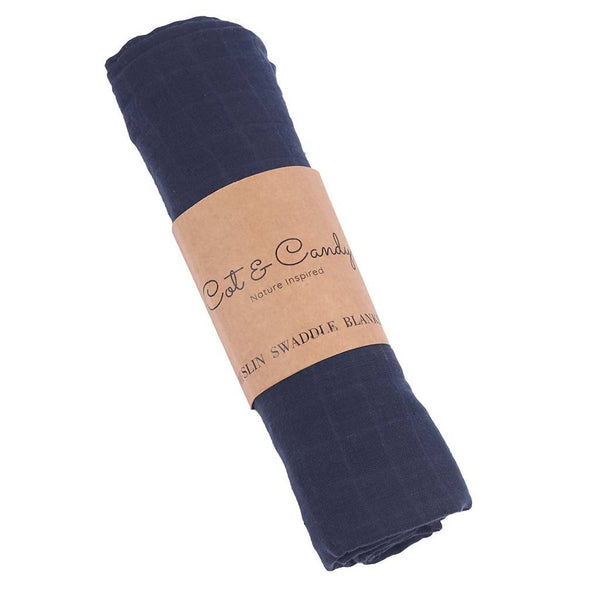 Organic Cotton Muslin Baby Swaddle Wrap | Navy | 120 x 120 cm.