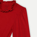 Organic Bamboo Ruffle Neck Top for Girls | Red