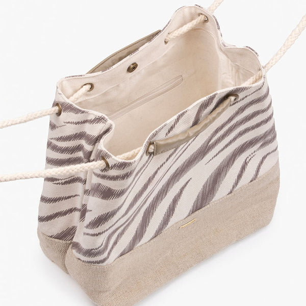 Organic Cotton Backpack | Convertible | Zebra Print | Beige