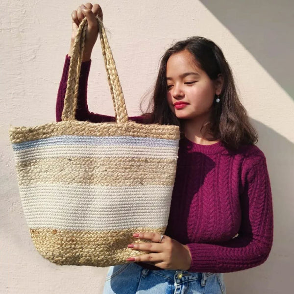 Cotton & Jute Bag | Handcrafted Tote | Beige