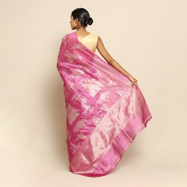 Banarasi Silk Saree | Geometric Motifs | Pink