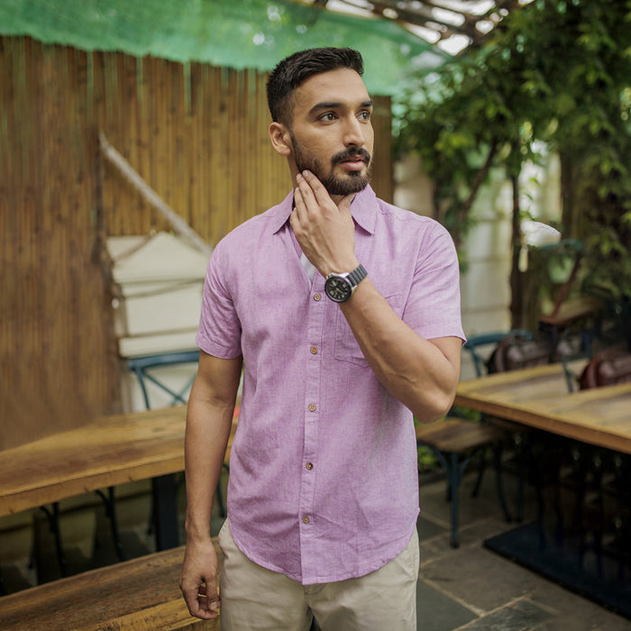 Linen Shirt for Men | TENCEL Lyocell | Half Sleeve | Lavender