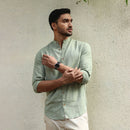 Linen Shirt for Men | Mandarin Collar | Military Green