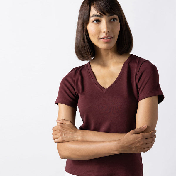 Cotton Modal V-Neck Top | Port Red