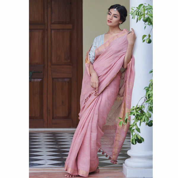 Linen Saree | Festive Wear for Women | Pink