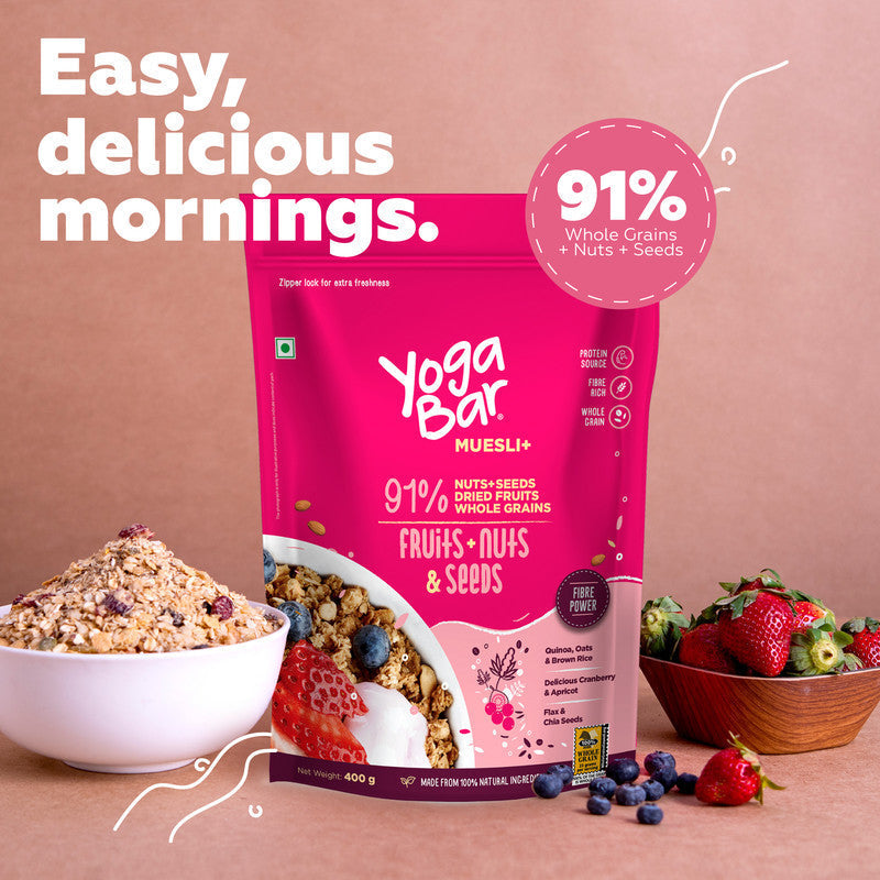 Yoga Bar Muesli | Fruit, Nut & Seeds | 400 g | Pack of 2.