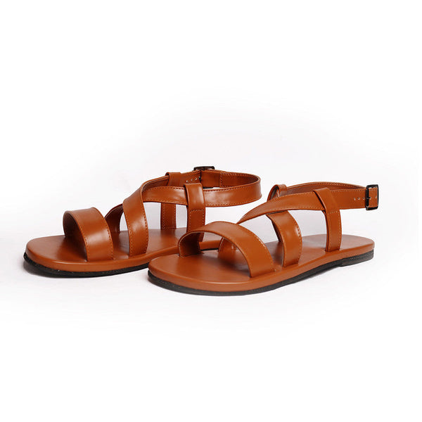 Paaduks Sandals for Men | Vegan Leather Flat Sandals | Multi-Strap | Brown