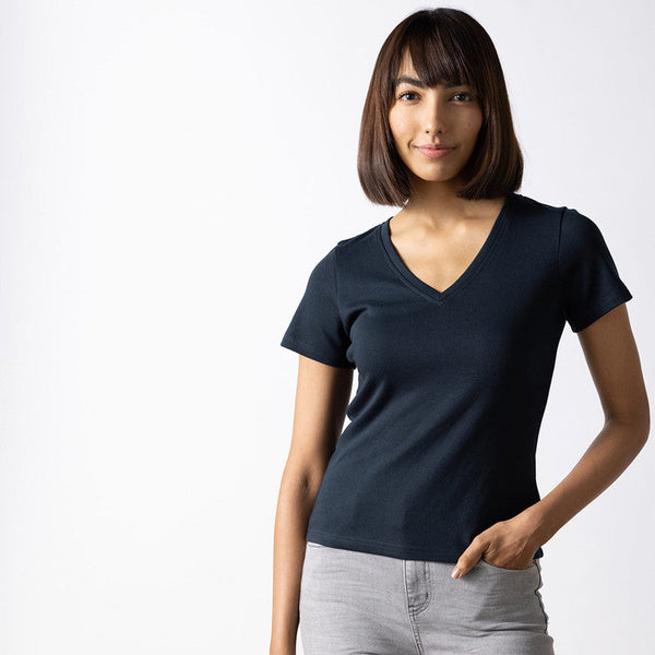 Cotton Modal V-Neck Top | Pirate Black