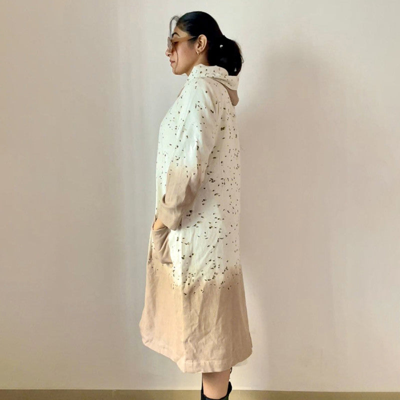 Handwoven Cotton Shrug | Natural Ombre Dye & Eco Printed | Off-White