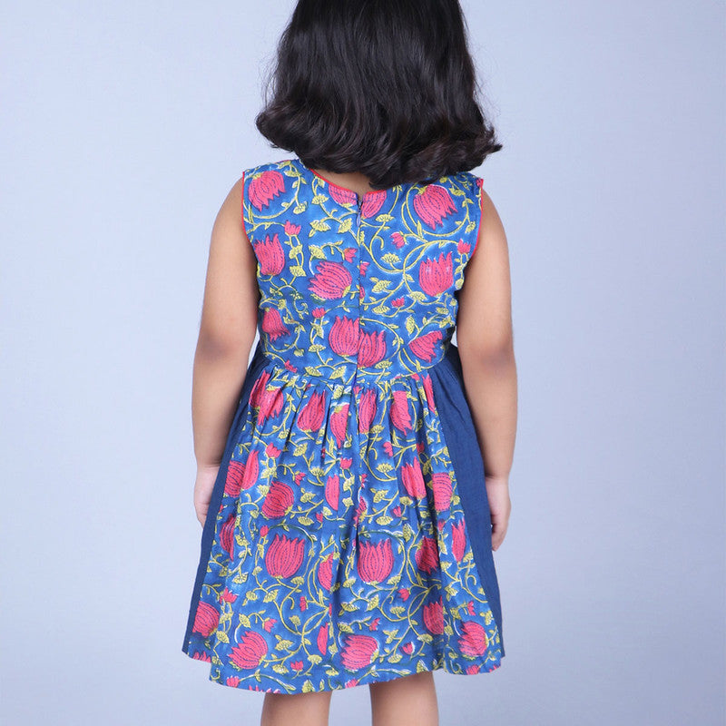 Birthday Dress | Cotton Dress for Girls | Floral Print | Navy