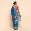 Chanderi Silk Saree | Peacock Motif | Teal Blue