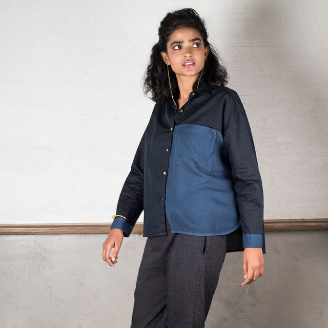 Linen Shirt for Women | Panelled Shirt | Blue