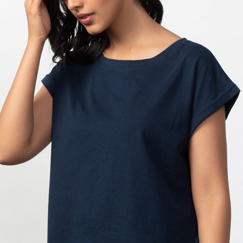 Pima Cotton Boxy Top | Deep Sea Blue