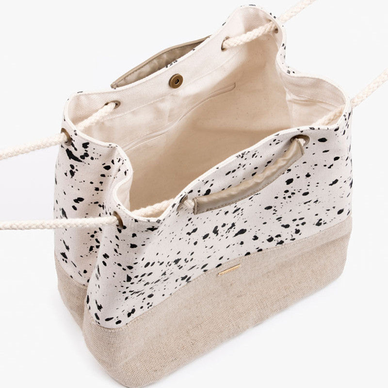 Organic Cotton Backpack | Convertible | Stone Texture | Beige & Black