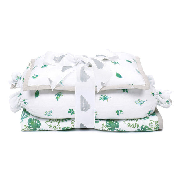 Baby Gifts | Bamboo Muslin New Baby Mini Cot Set | Green.