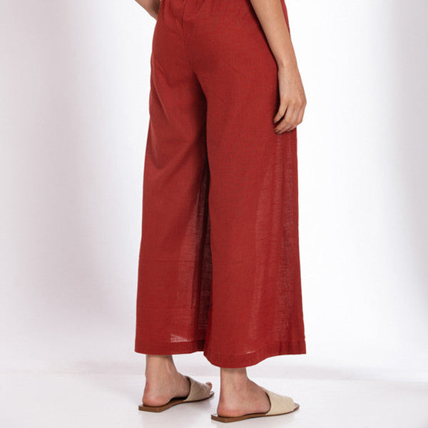 Pure Linen Red Standalone Pant for Woman