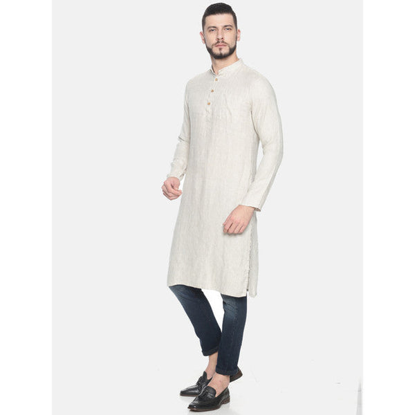 Hemp Slim Fit Long Kurta | Beige.