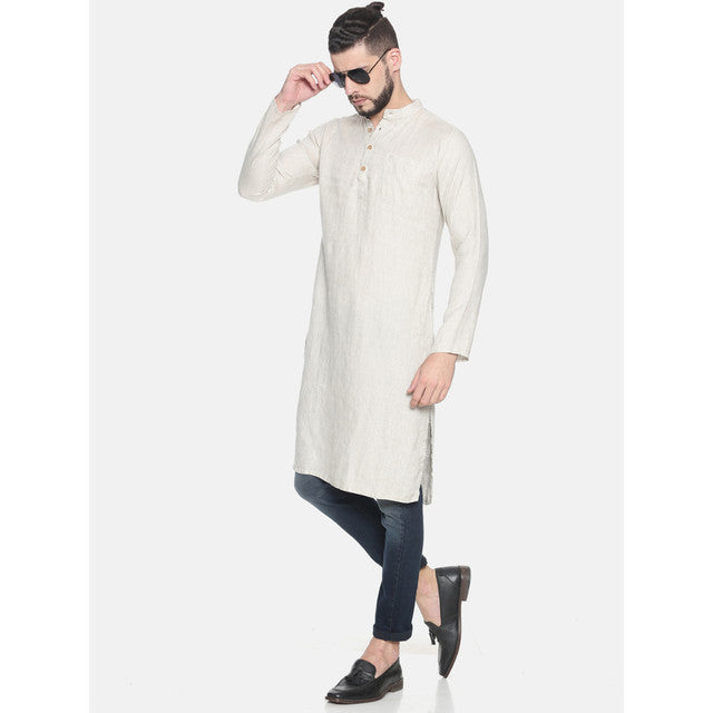 Hemp Slim Fit Long Kurta | Beige.