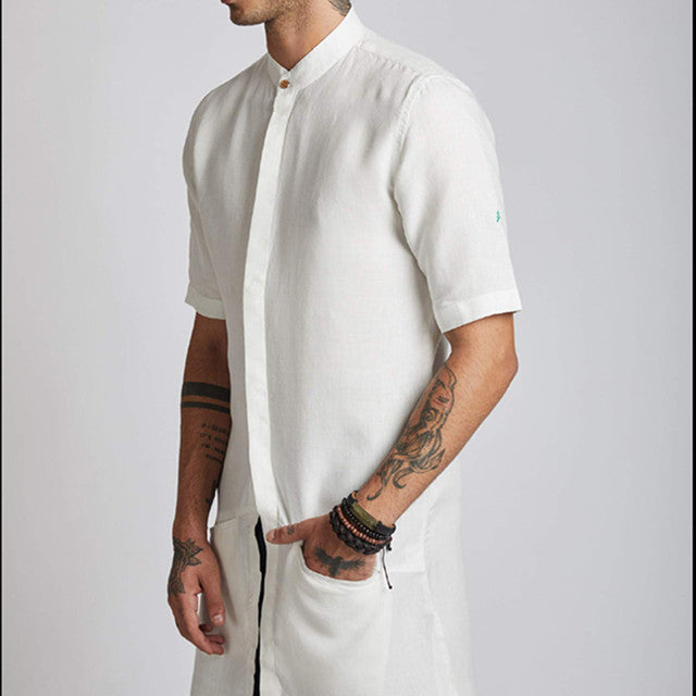 Kurta for Men | Hemp | Hi-Low Style | White