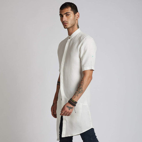 Festive Wear | Hemp Hi-Low Kurta | White