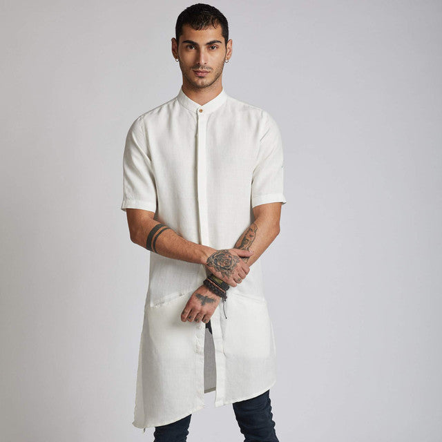 Kurta for Men | Hemp | Hi-Low Style | White