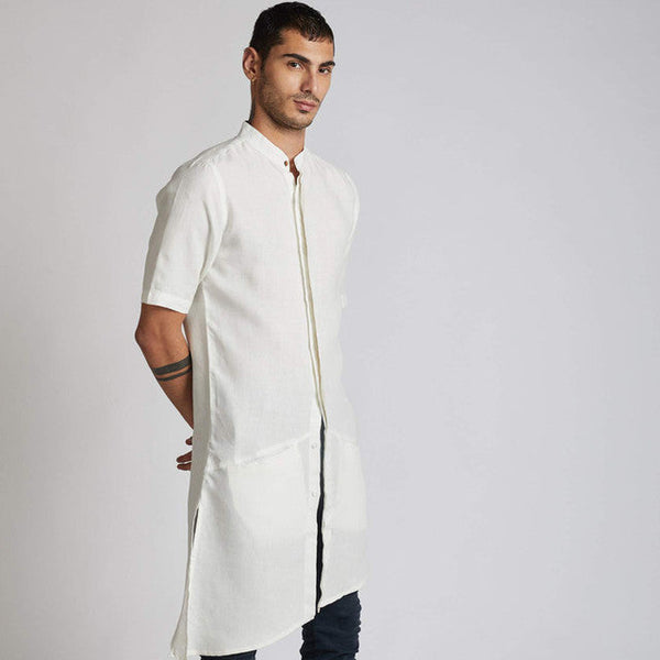 Festive Wear | Hemp Hi-Low Kurta | White