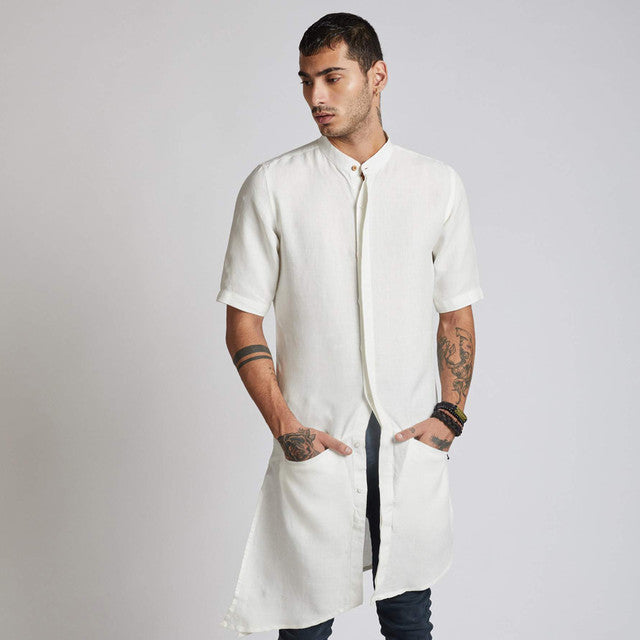 Kurta for Men | Hemp | Hi-Low Style | White