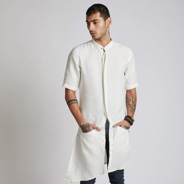 Festive Wear | Hemp Hi-Low Kurta | White