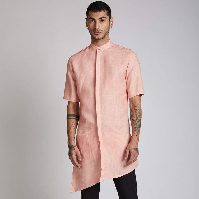 Hemp Hi-Low Kurta | Peach