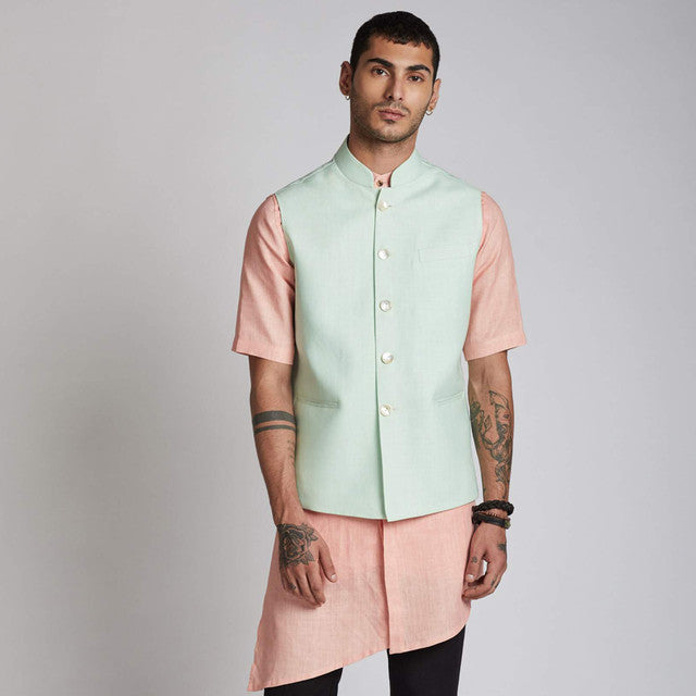 Hemp Hi-Low Kurta | Peach