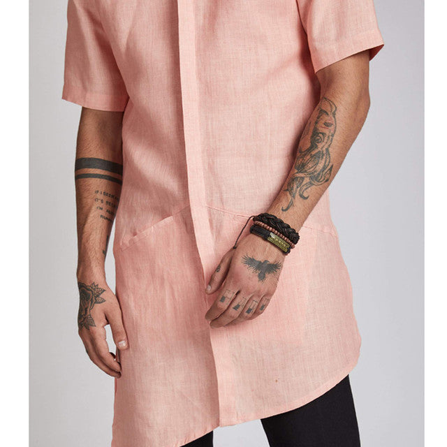 Hemp Hi-Low Kurta | Peach