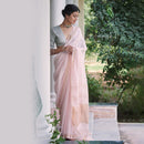 Linen Saree | Saree For Women | Light Pink and Golden Zari