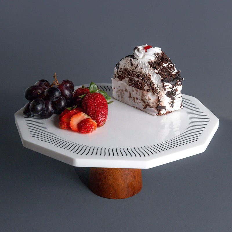 Housewarming Gifts | Mango Wood & Marble Cake Stand | White