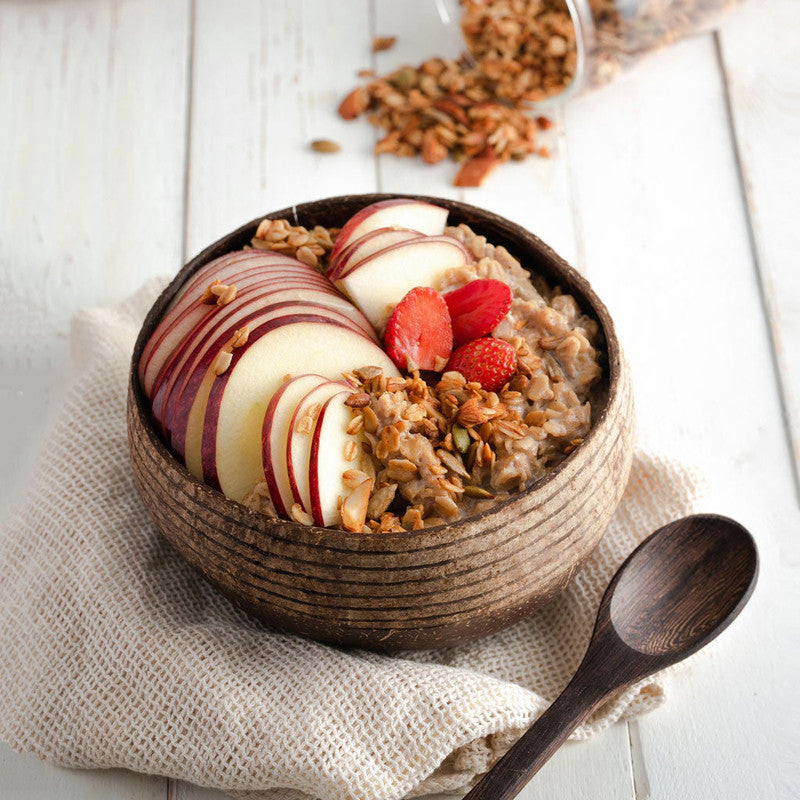 Coconut Bowl With Spoon and Fork | Ring Design | 900 ml | Brown