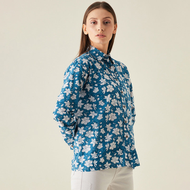 Cotton Shirt | Floral Print | Blue