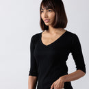 Cotton Modal Ribbed V-Neck Top | Carbon Black