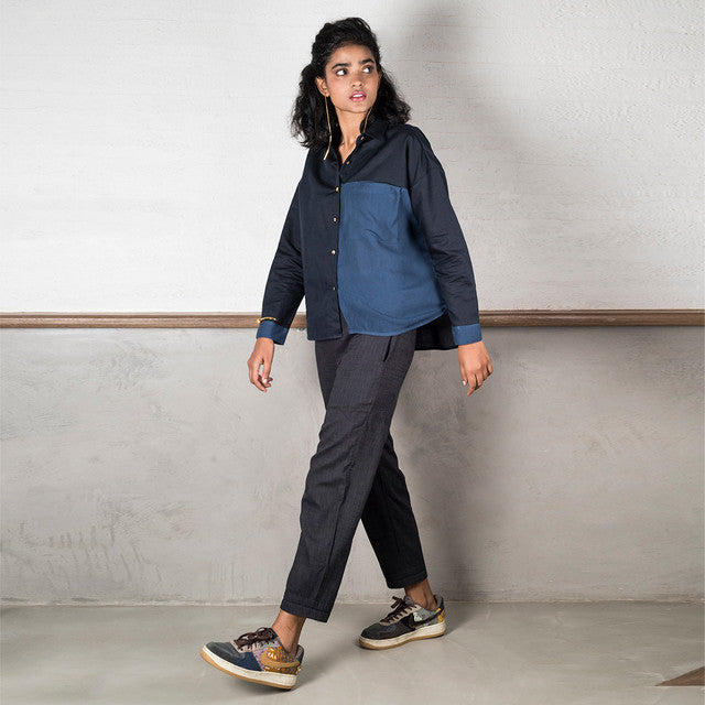 Linen Shirt for Women | Panelled Shirt | Blue