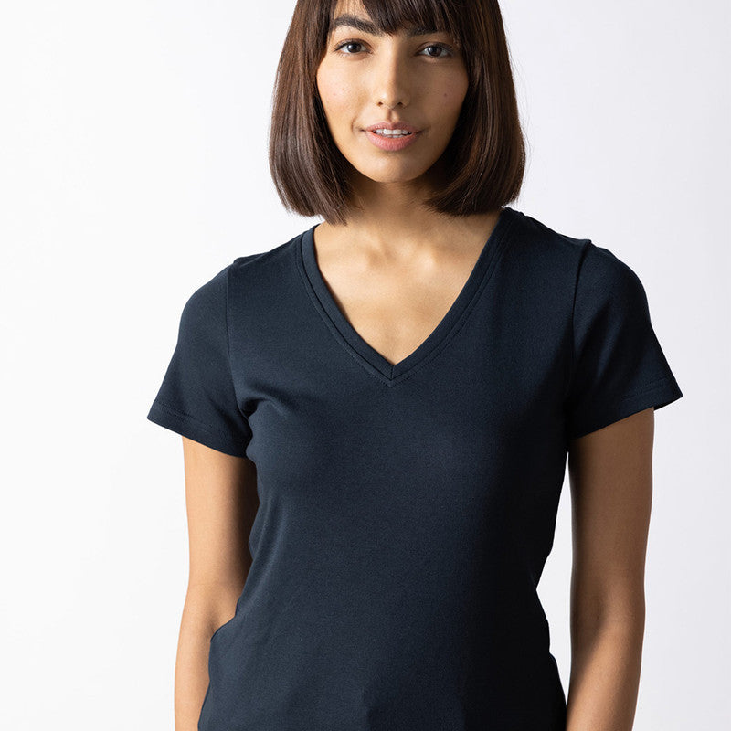 Cotton Modal V-Neck Top | Pirate Black