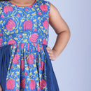 Birthday Dress | Cotton Dress for Girls | Floral Print | Navy