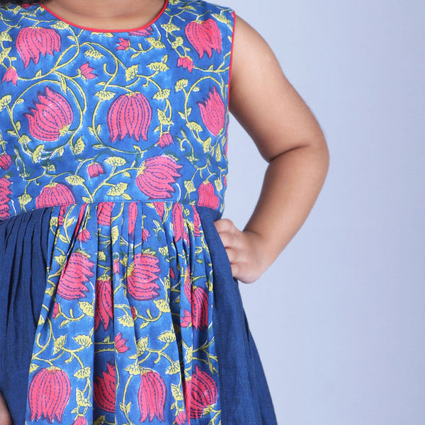 Birthday Dress | Cotton Dress for Girls | Floral Print | Navy