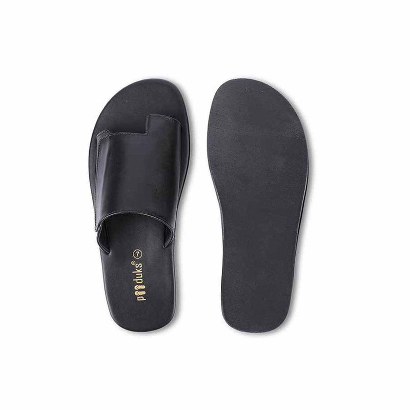 Paaduks Vegan Leather Men Flats | Cushioned Insole | Black.