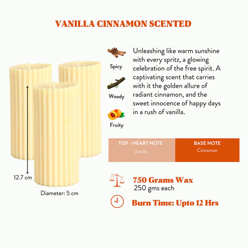 Soy Wax Scented Candles | Pillar Candles | Vanilla Cinnamon | Set of 3