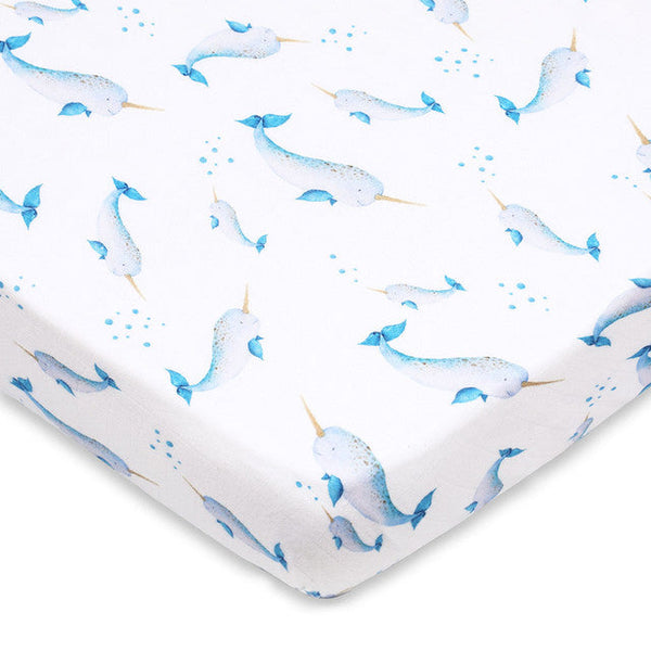 Blue Bamboo Muslin Fitted Cot Sheet