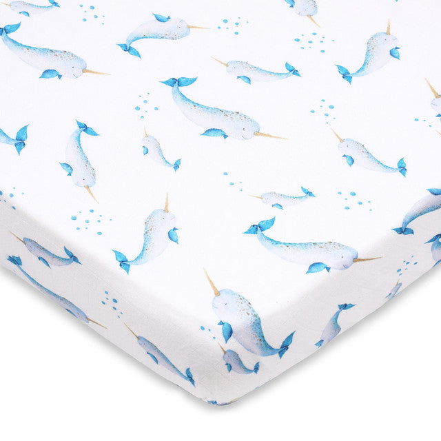 Blue Bamboo Muslin Fitted Cot Sheet