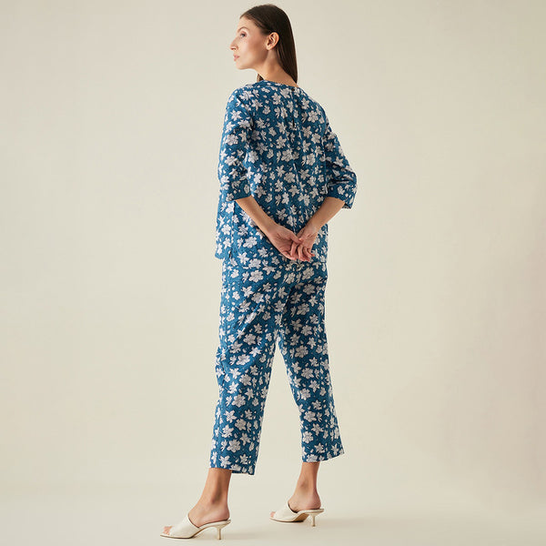 Organic Cotton Pants | Floral Print | Blue