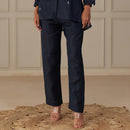 Linen Pants for Women | Side Pocket | Blue