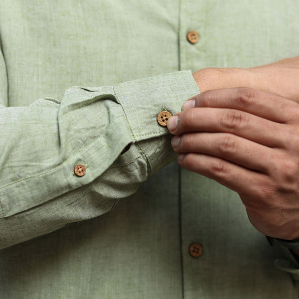 Linen Shirt for Men | Mandarin Collar | Military Green