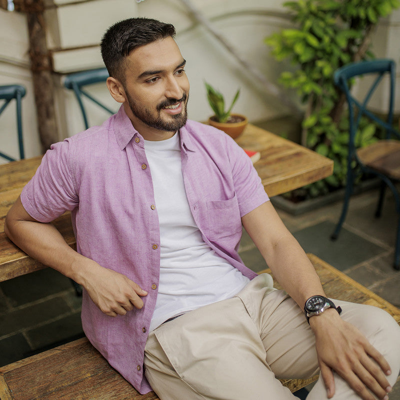 Linen Shirt for Men | TENCEL Lyocell | Half Sleeve | Lavender