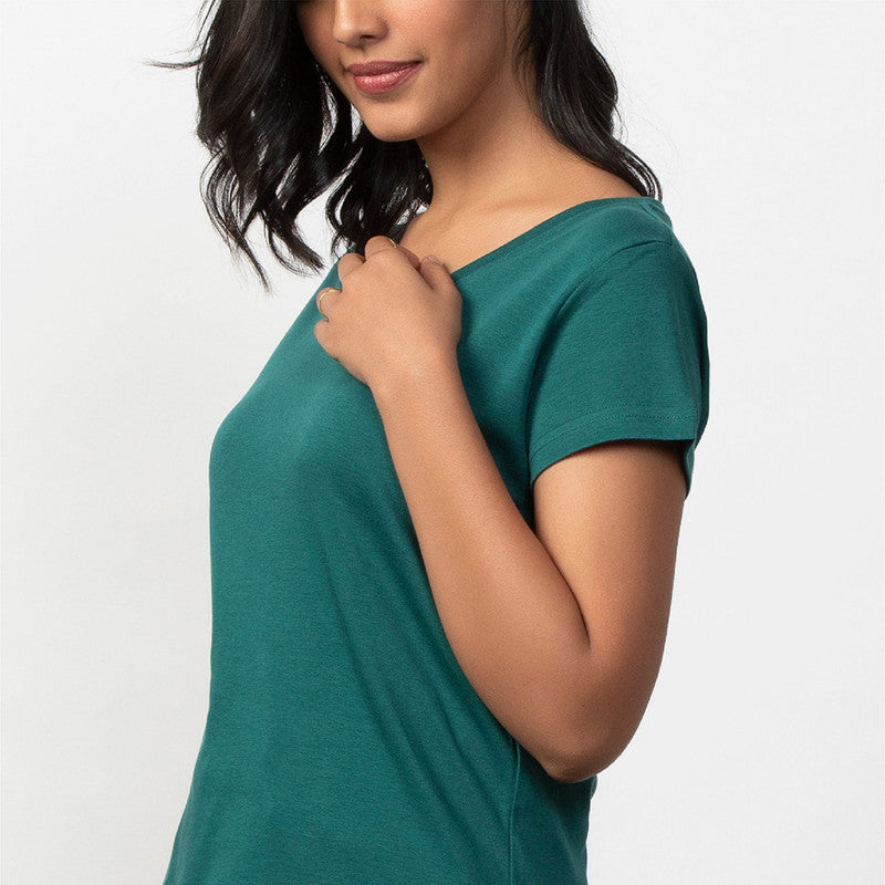 Cotton Modal V-Neck Top | Marine Green