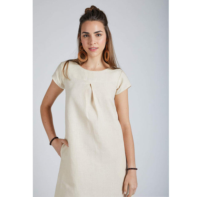 Beige 100 % Hemp A Line Dress